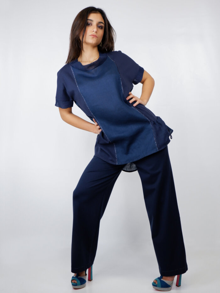 pantalone in cotone stretch blu scuro