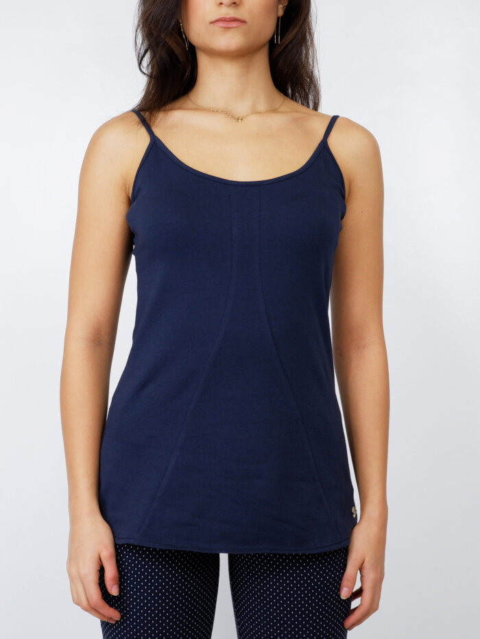 top in cotone blu scuro spalle scoperte