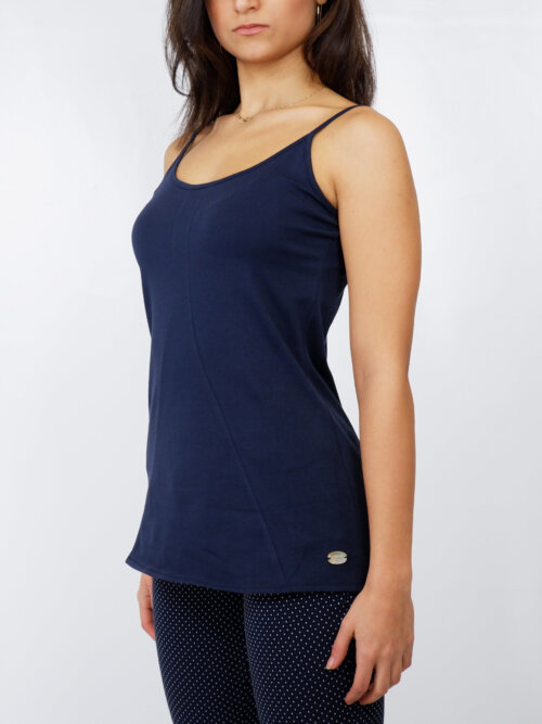 top in cotone blu scuro spalle scoperte