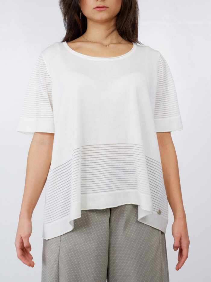 blusa in cotone bianco con trasparenze