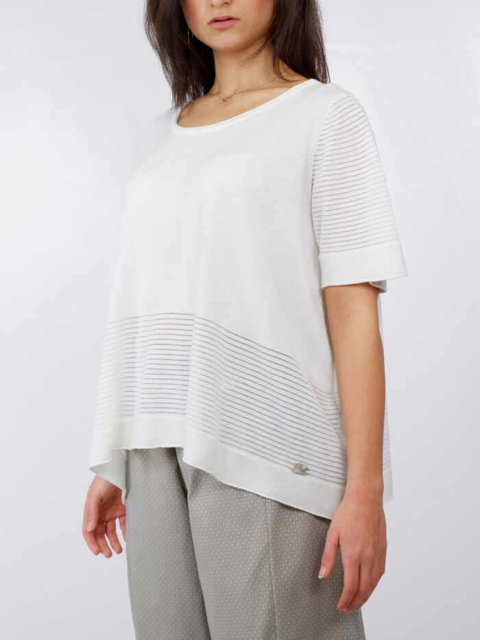 blusa in cotone bianco con trasparenze