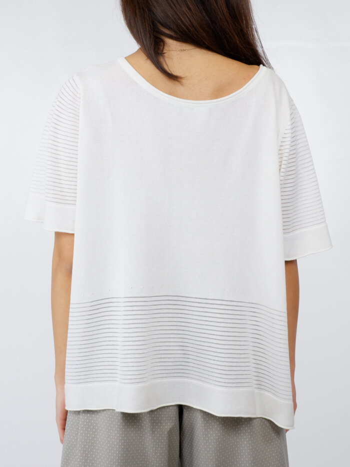 blusa in cotone bianco con trasparenze